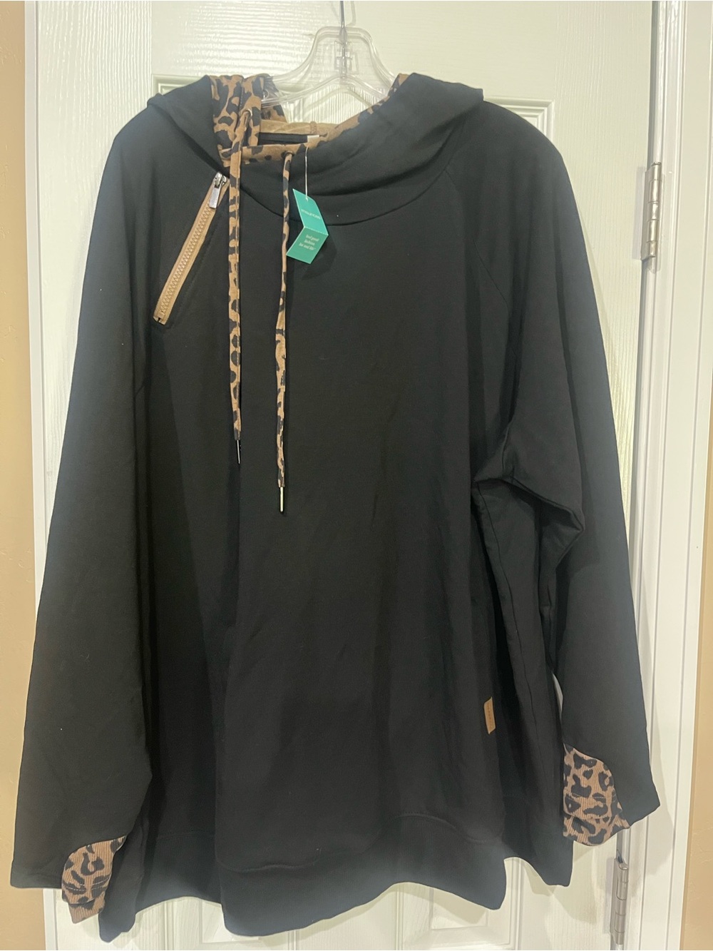Maurices Black Hoodie with Leopard-Print Trim